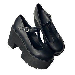 Black Chunky Platform Mary Jane Oxford Faux Leather Goth